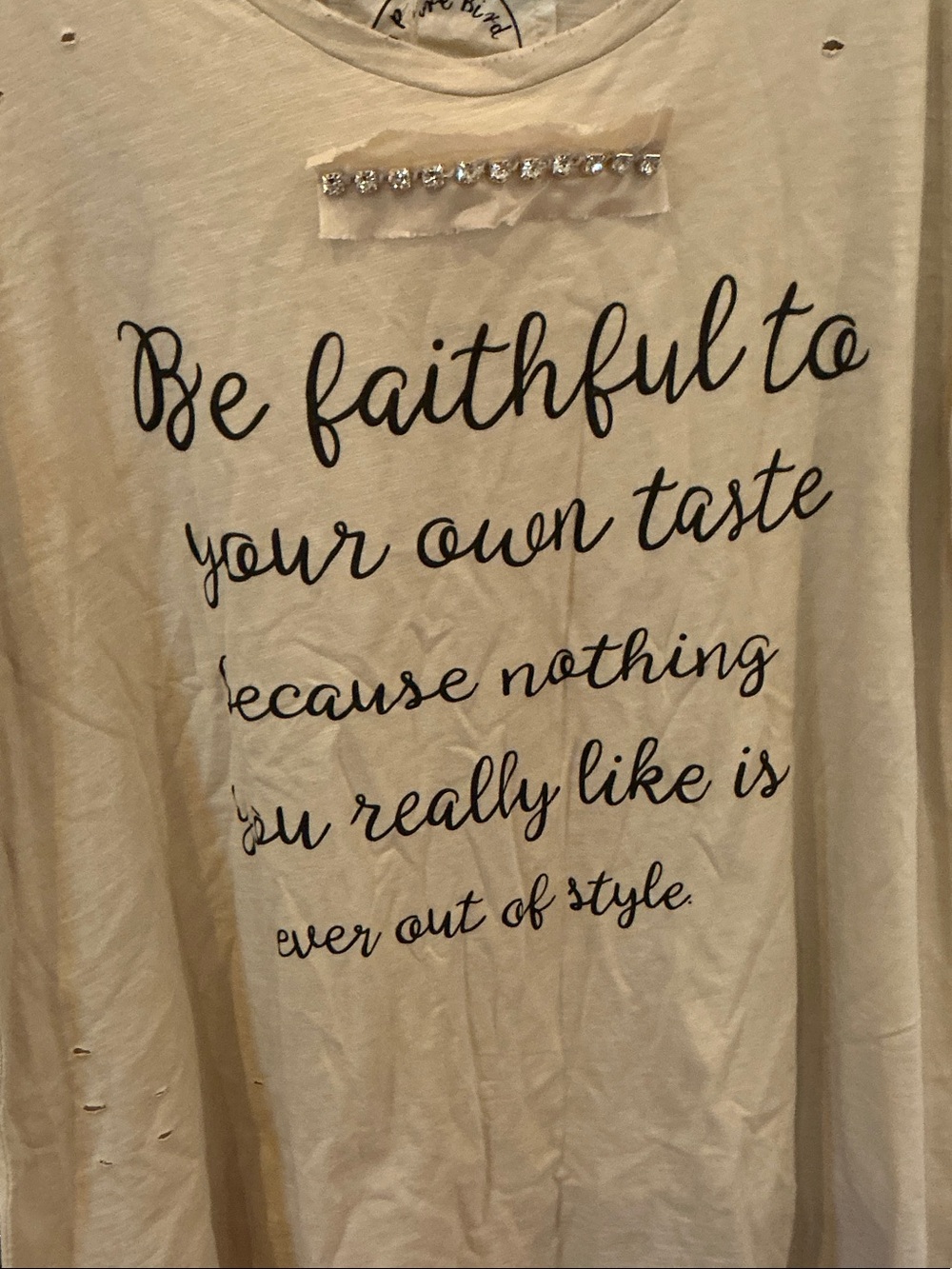 Be Faithful To Your Own Taste Embellished Beige Short Sleeve Tee - Picture 6 of 8